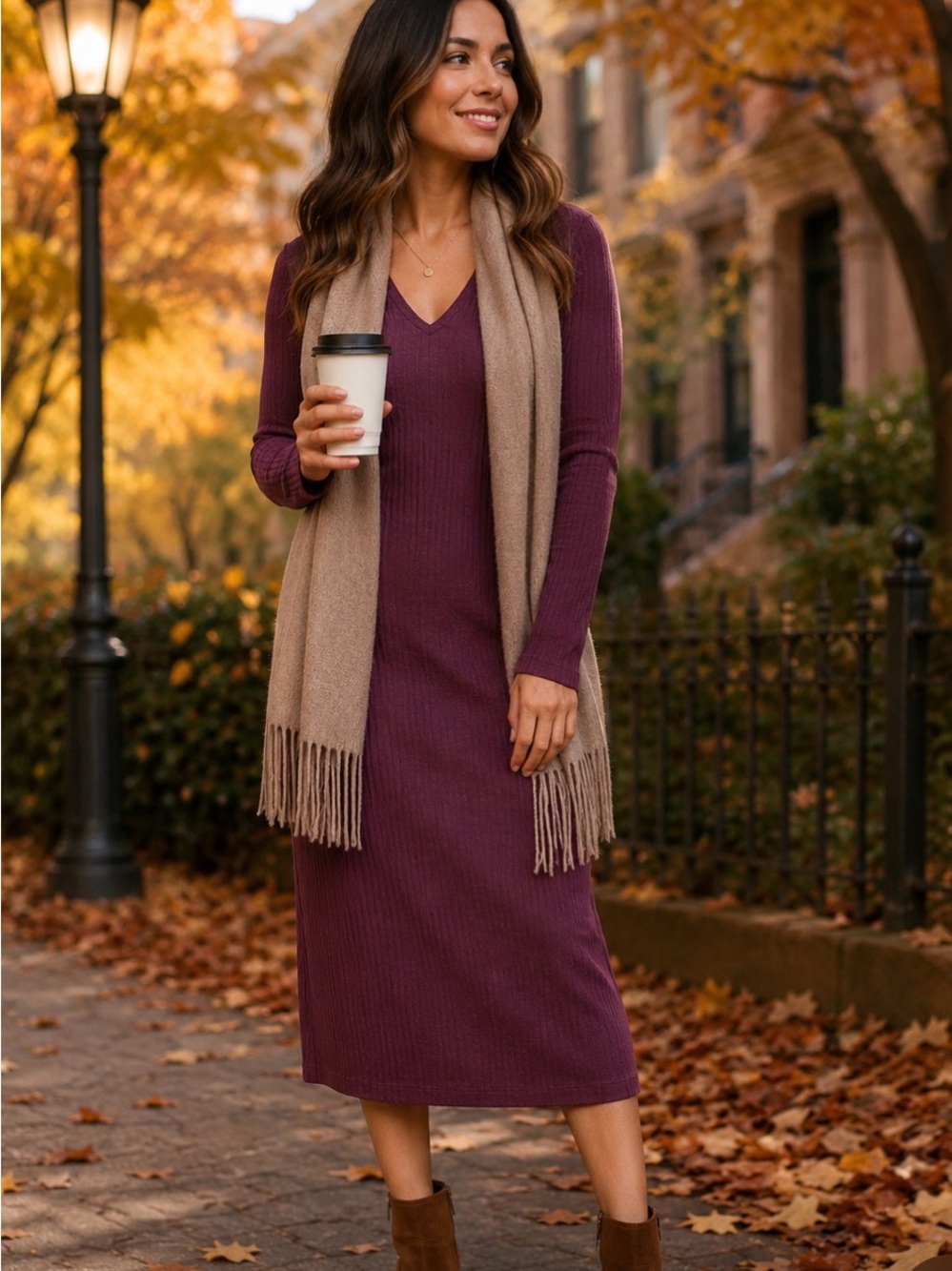 Elegant Purple V-Neck Midi Dress